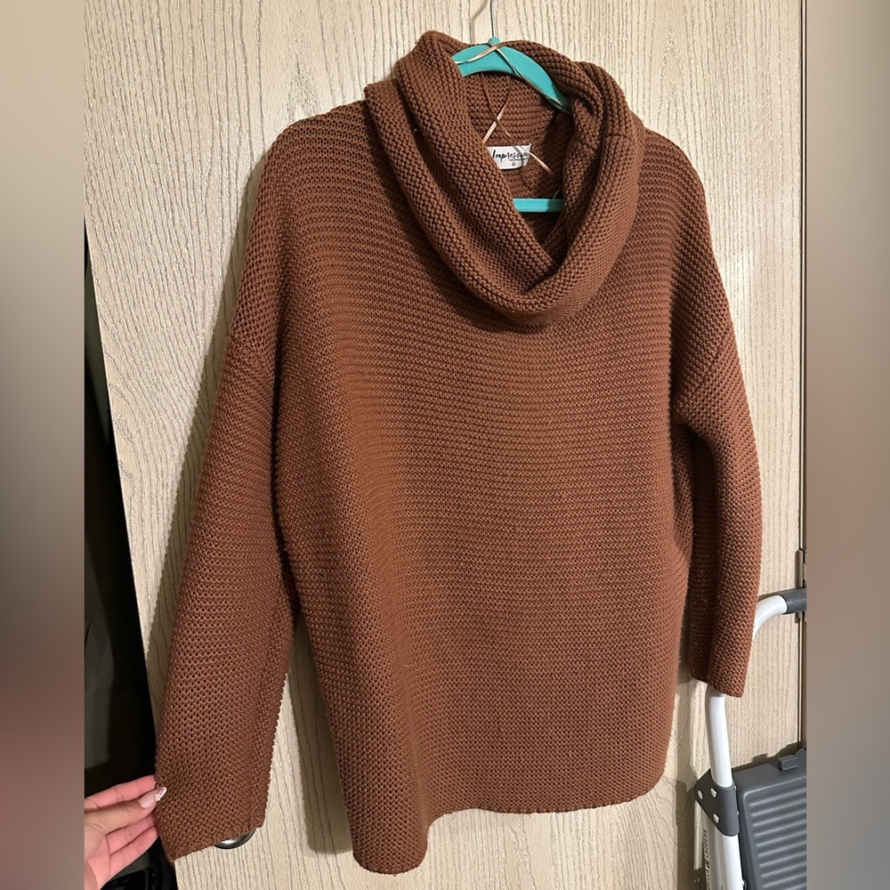 Impressions Rich Brown Cowl Neck Sweater